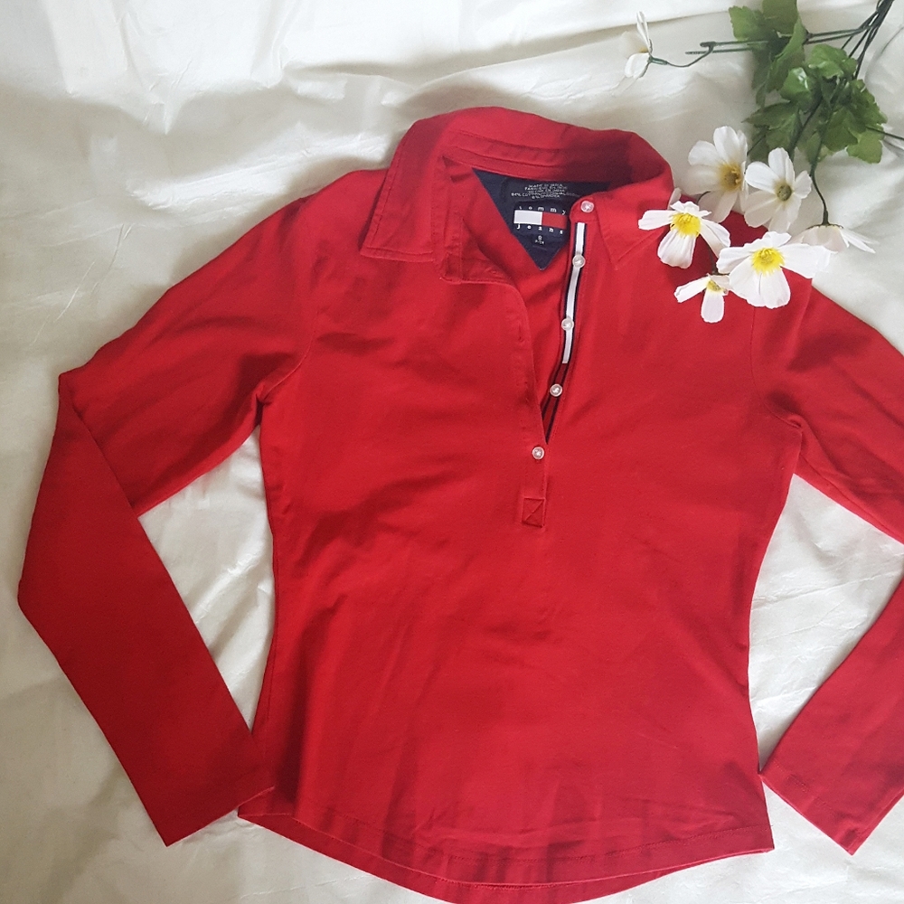 Tommy Vintage❤Classic Red Long Sleeve Buttoned Collar Casual Top